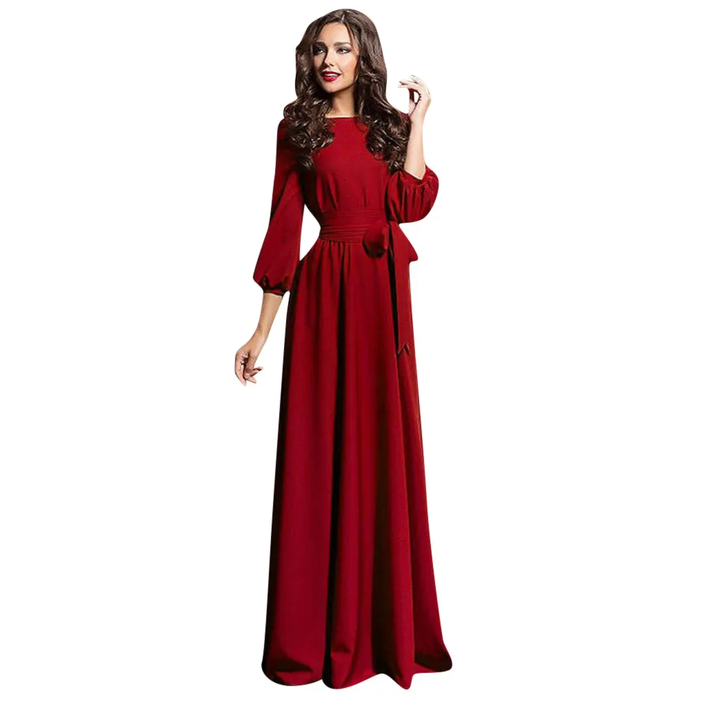 Vintage Fliege Maxi kleid 2024 Frauen Laterne Ärmel lange Party kleider Herbst elegante boden lange Kleid Robe de Soiree