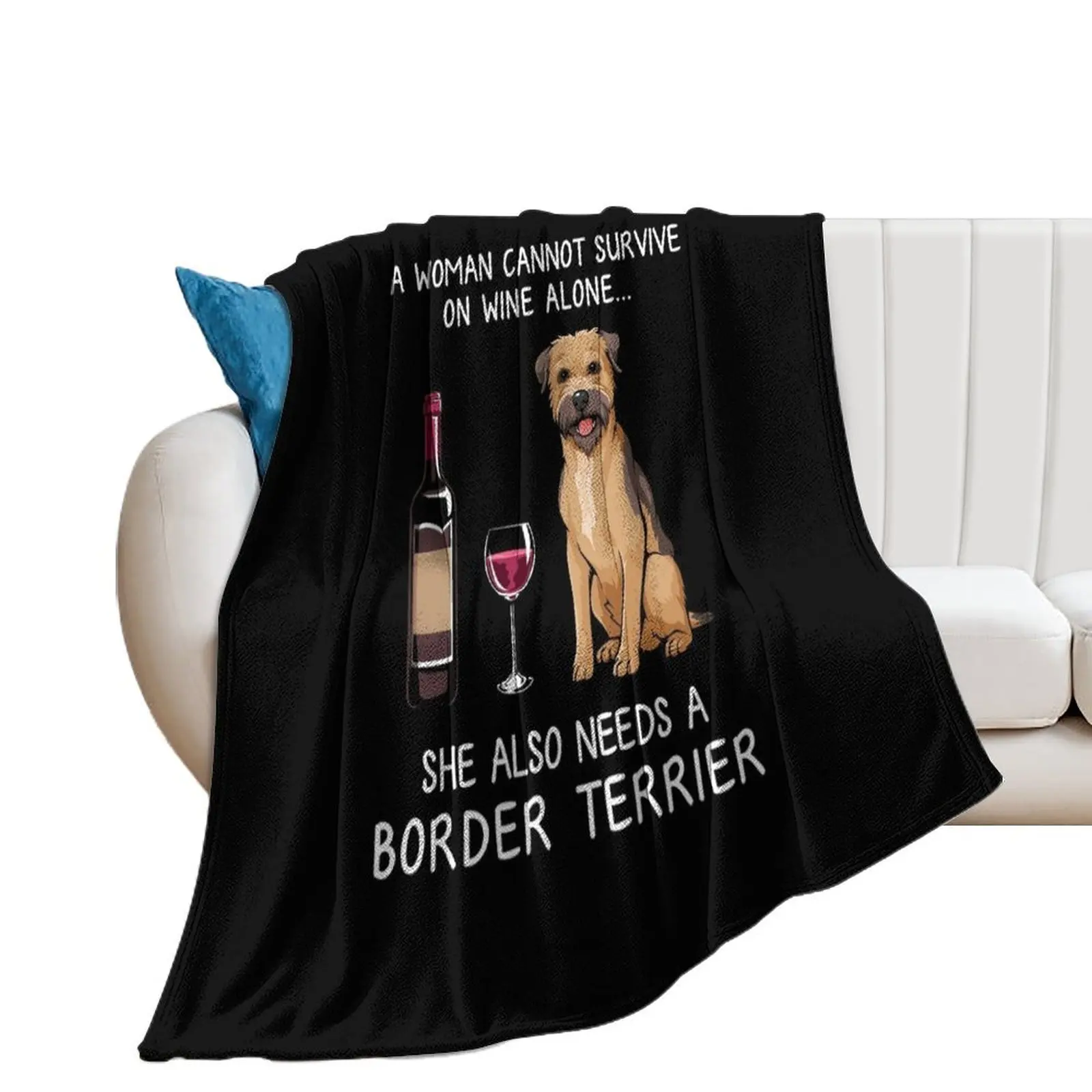 

Border Terrier and wine Funny dog Throw Blanket warm winter Extra Large Throw Blankets