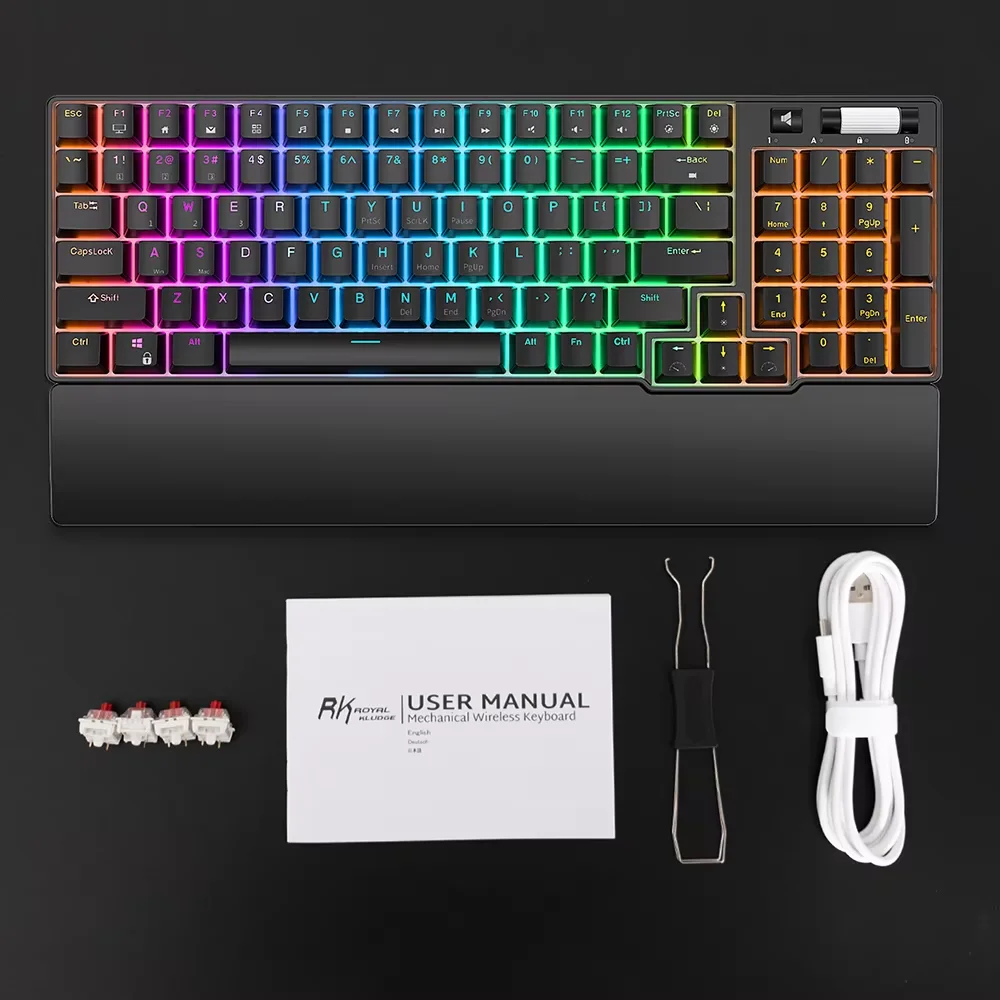 RK ROYAL KLUDGE RK96 RGB Tri-Mode BT5.0/2.4G/USB-C Hot-Swappable Mechanical Keyboard 96 Keys Bluetooth Wireless Gaming Keyboard