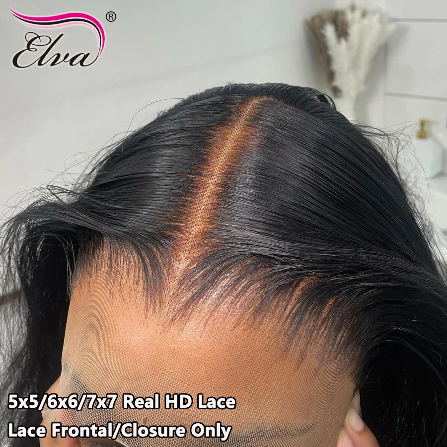 Elva Hair 5x5 Hd Lace Closure Straight 6x6/7x7 Lace Closure Hand Tied Human Hair Closures Free Part Hd Lace Closure Pre Plucked