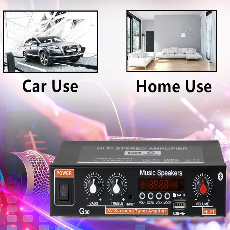 800W Audio Amplifier G30 Digital Home Powerful Bluetooth Hifi Stereo Subwoof Amplificador Music Player Support TF FM AUX