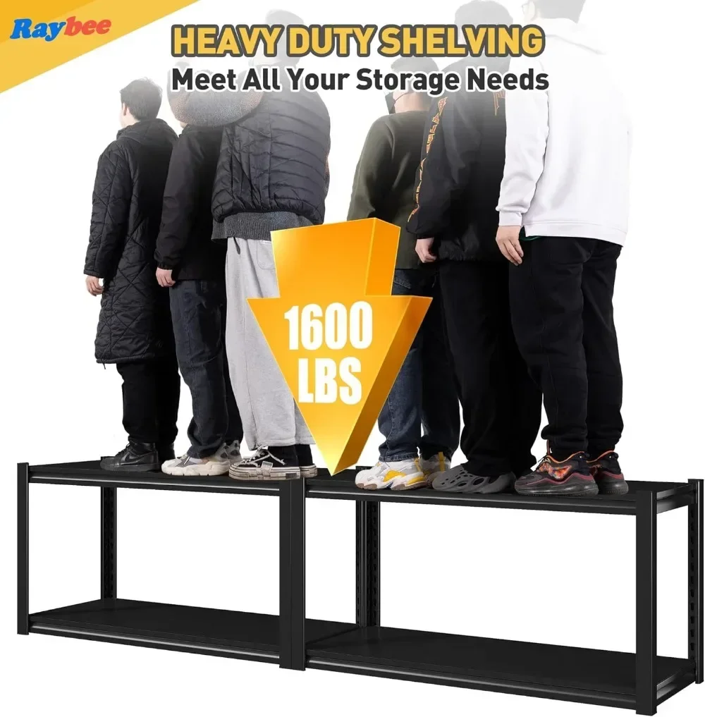 Raybee-Prateleiras De Metal Ajustáveis para Armazenamento, Prateleiras De Garagem, Prateleiras De Armazenamento Amplas, Deep Heavy Duty, 4 Tier, 160 lbs, 40 "W