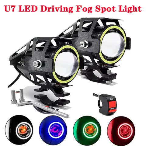 Abgle Eyes 125W 추가 스포트라이트 안개등이있는 Led 오토바이 헤드 라이트 범용 오토바이 보조 U7 LED 운전 램프