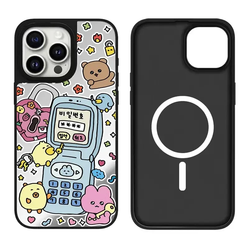 

Korean Cute iPhone 12 13 14 15 16 Pro Max Mirror Surface MagSafe Case Cover Shell