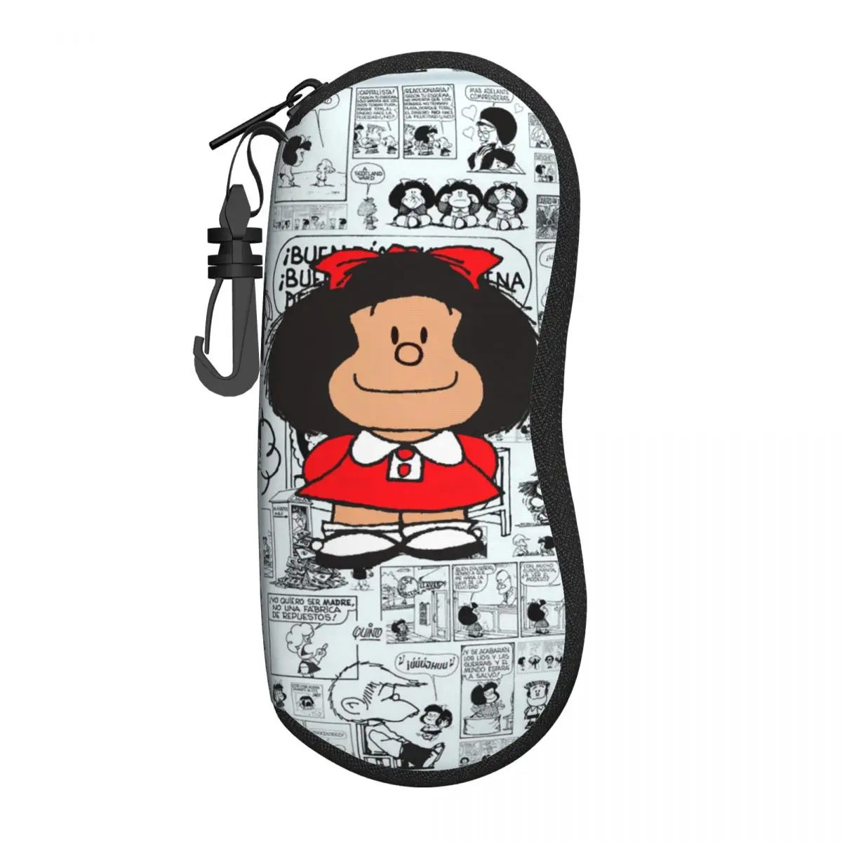 Bolsa para gafas Quino Comic Mafalda Galsses personalizada, bolsa protectora portátil suave para gafas de sol, bolsa de almacenamiento para gafas con cremallera de neopreno