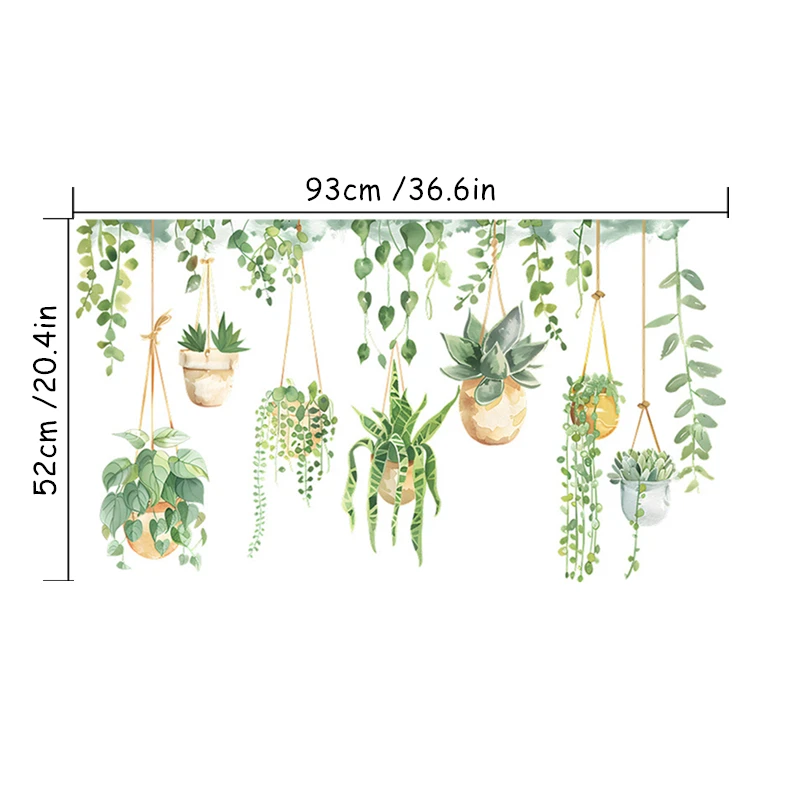 الجدران الإبداعية الفن الأخضر ورقة الكرمة سلة معلقة بوعاء الفينيل ملصقات جدارية للديكور المنزل الغرف الجمالية المناظر الطبيعية