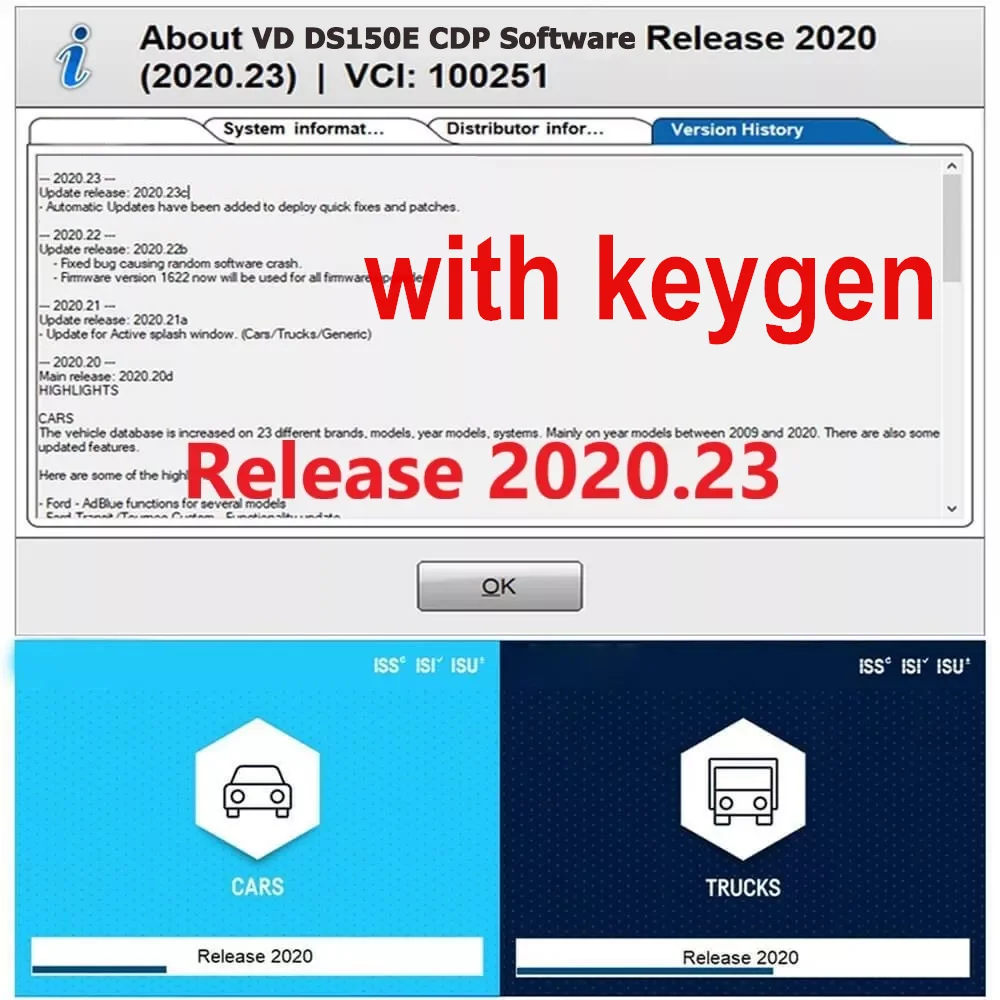 Auto ferramentas de diagnóstico para carros e caminhões, VCI, Tnesf, Delphis, Orpdc, VD, DS150E, CDP, USB, Bluetooth, scanner OBD2, Keygen, 2020.23,