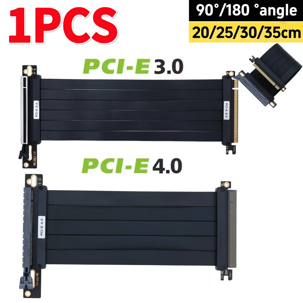 PCI-E3.0 PCI-E4.0 16X PCI-e Extension Cable Flexible Cable 90° 180° Riser Cable 20/25/30/35cm High Speed Extension Port Adapter