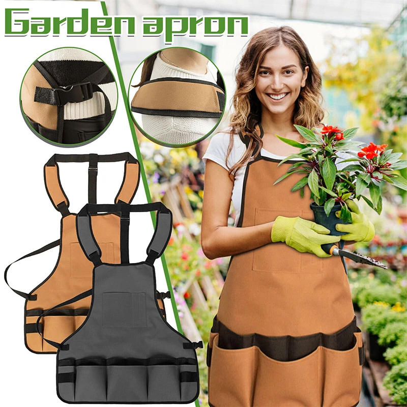 Multi-pocket Work Apron Gardening Adjustable Straps Heavy Duty Oxford Cloth Waterproof Apron For Worker Tools DIY Artist