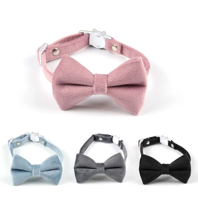 Velvet Cat Collar Breakaway Accessories Safety Buckle Adjustable Puppy Chihuahua Necklace Cute Bowknot Kitten BowTie Pets