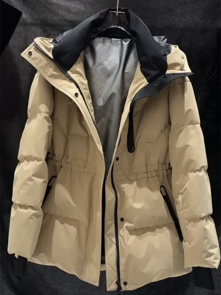 Unico chic beige con cappuccio ingombrante in vita Jaet da donna di media lunghezza inverno 2025 New Sle Commuter versione coreana Thiene...