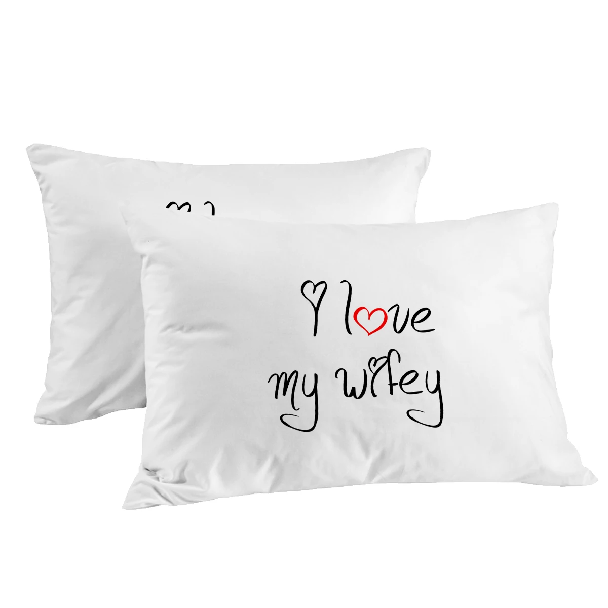 Letter I Love My Hubby I Love My Wifey Pillowcases Set of 2 Heart Romantic Theme Throw Pillow Cases, Wedding Anniversary Decor