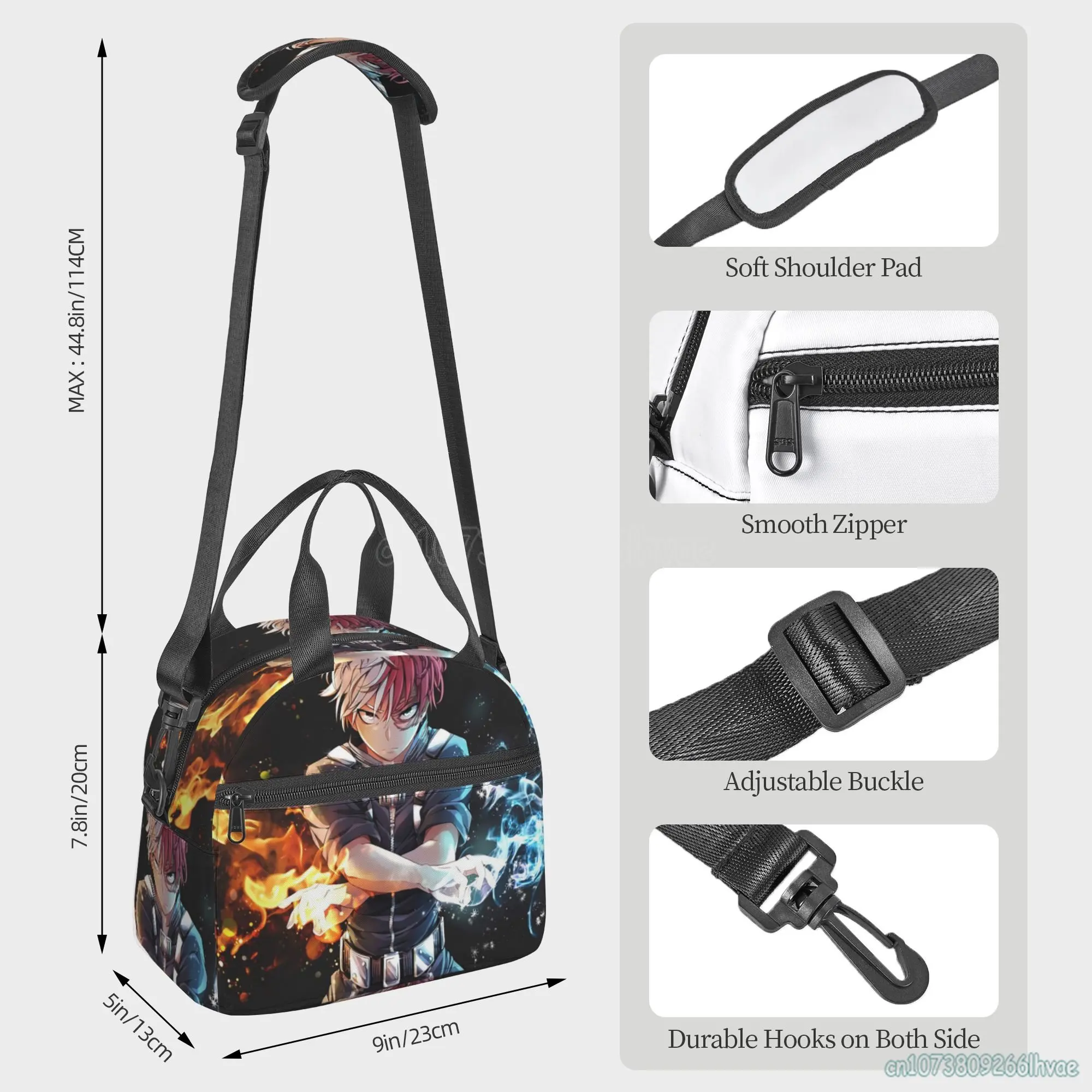 My Hero Academia Insulated Lunch Bag Cool Anime Manga Lunch Box for Kids Boys Reusable Lunch Tote with Adjustable Shoulder Belt