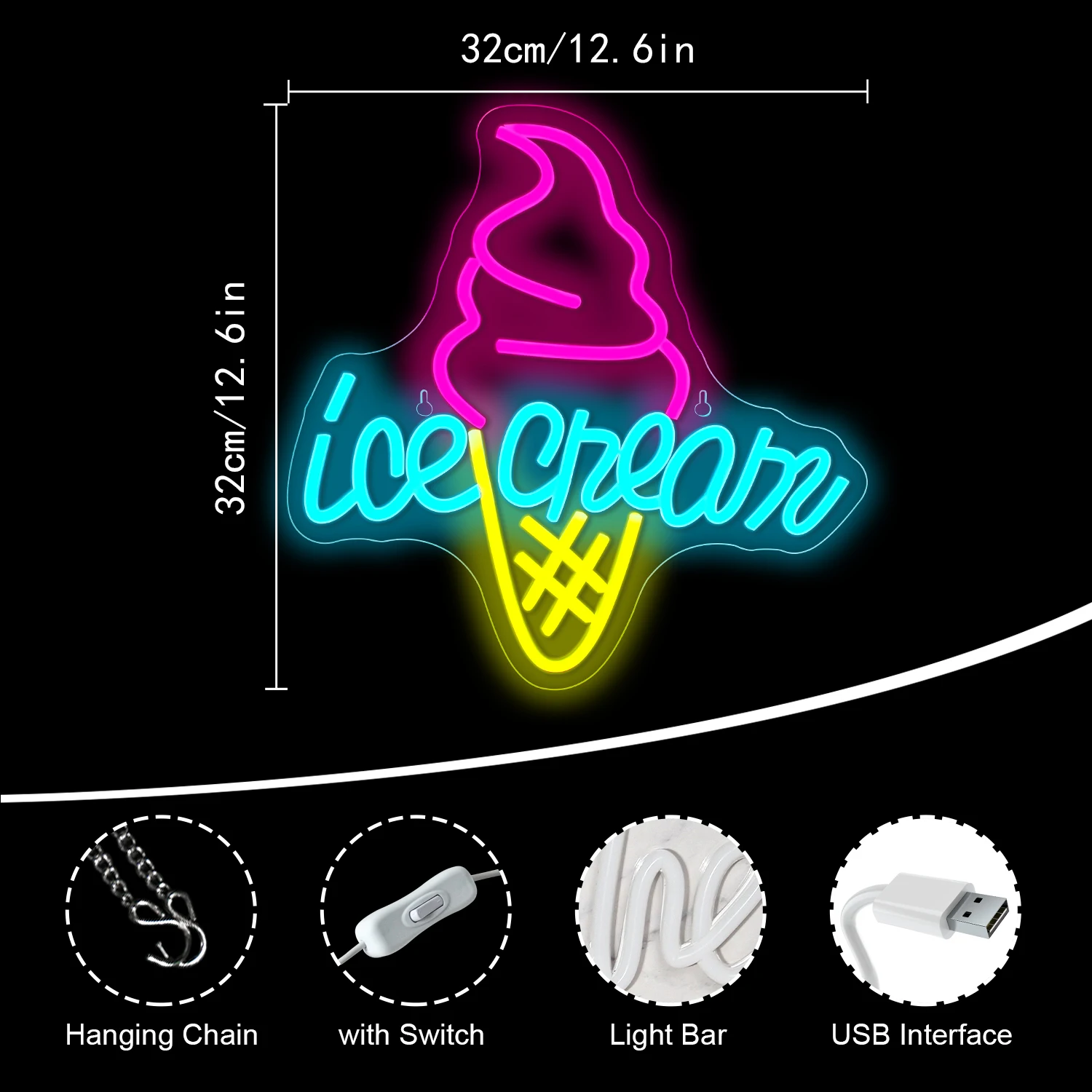 Ice Cream Neon Led sospiro luci al Neon dimmerabili per la decorazione della parete Bar Hotel Pub Room decorazioni Dessert Drink Shop segni di