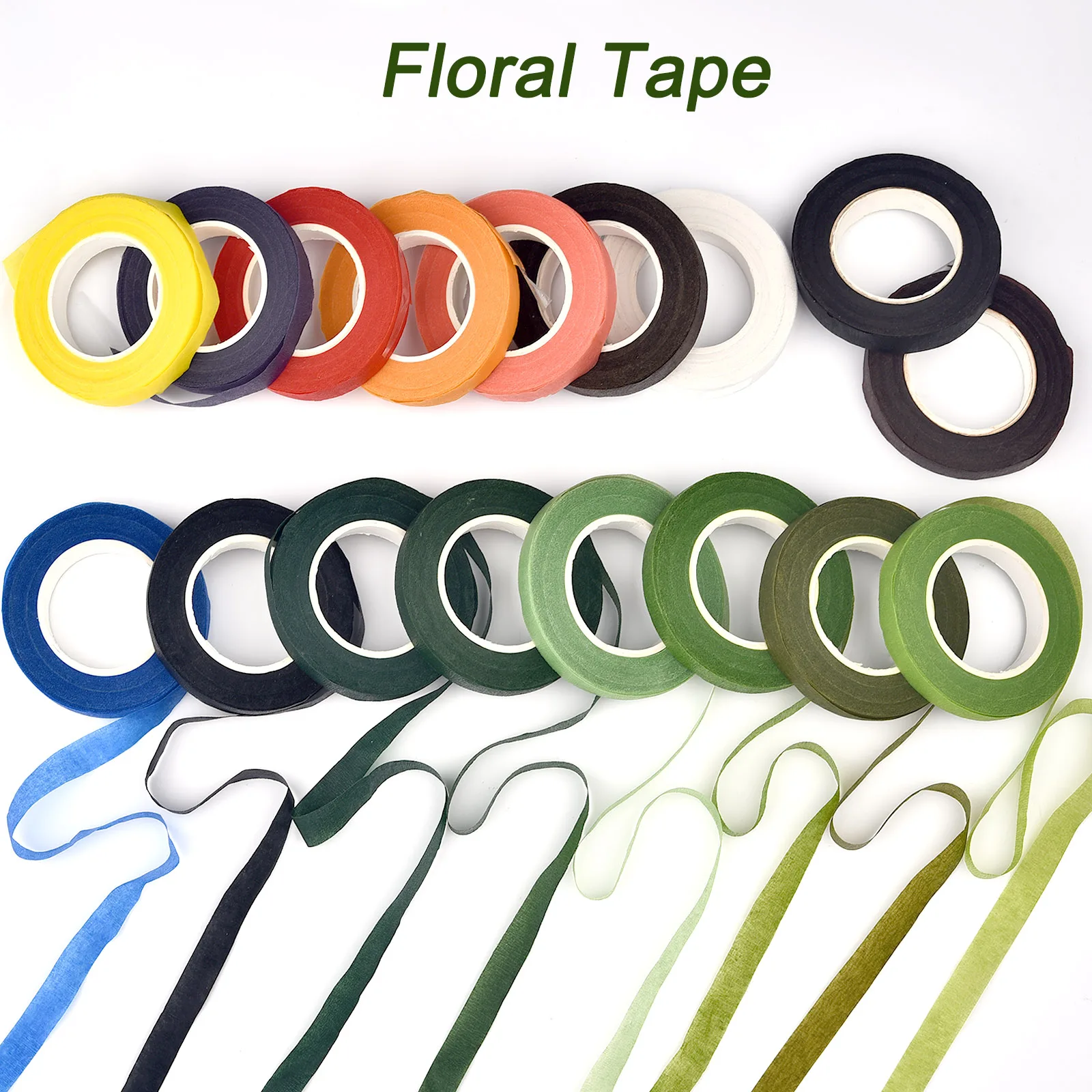 1.2cm 30 Yards Color Floral Wrapping Paper Tapes Self-Adhesive DIY Flowers Decor For Artificial Flowers Bouquet Wedding Decor