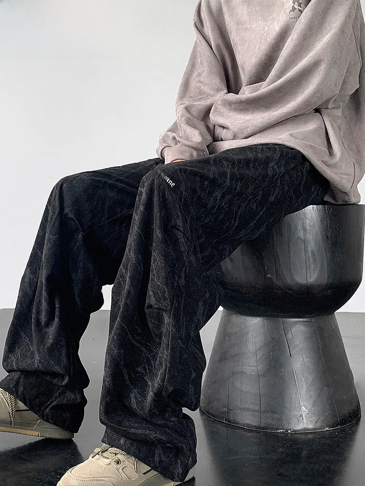 

Wassup Happy Men's Casual Straight Leg Pants Loose Fit American Retro Spor Trousers Spring Autumn Leisure Faion