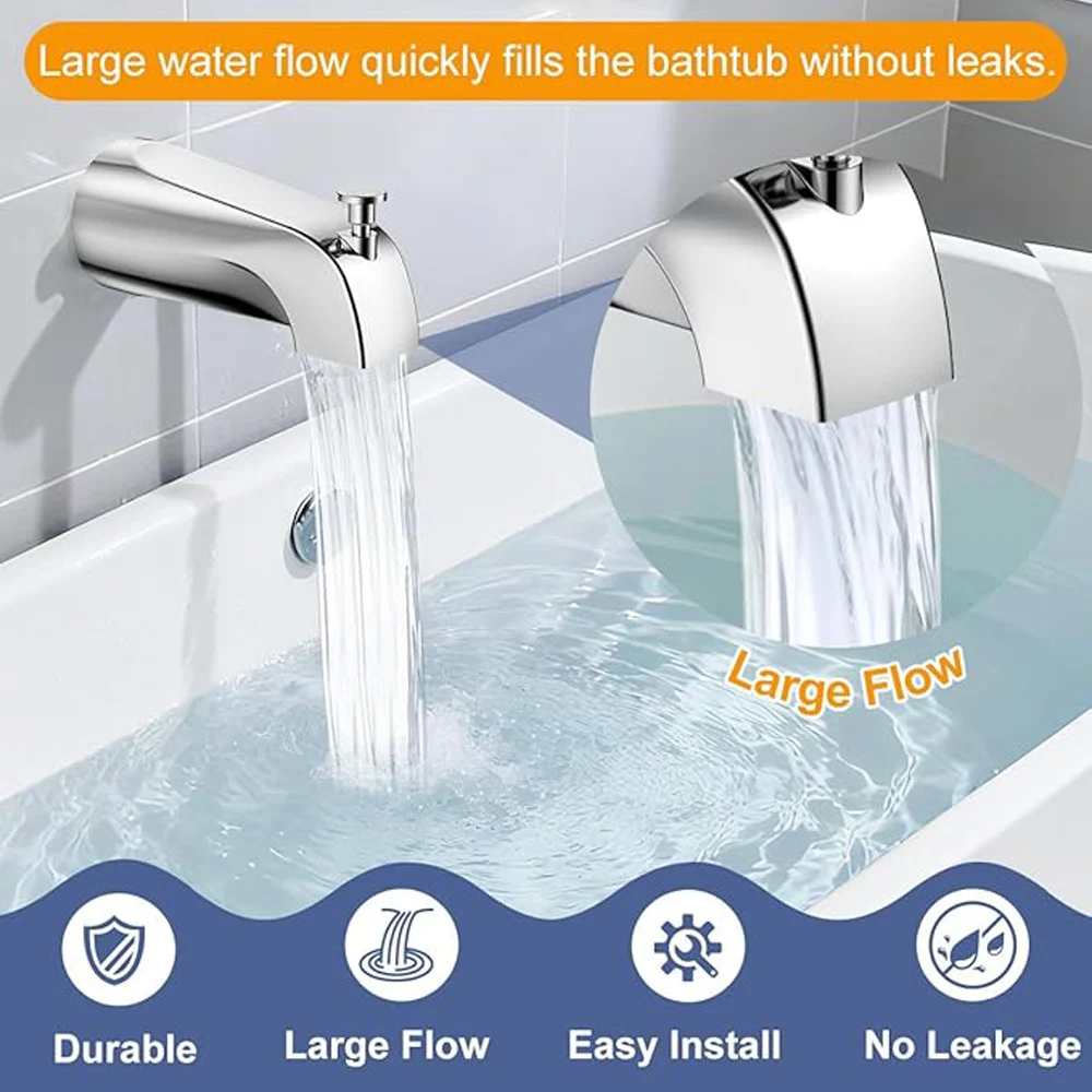 

Bathroom Tub Spout Wall Front Mount With Shower Diverter Tub Spout with Pull Down Diverter Slip-Fit Bathtub Faucet