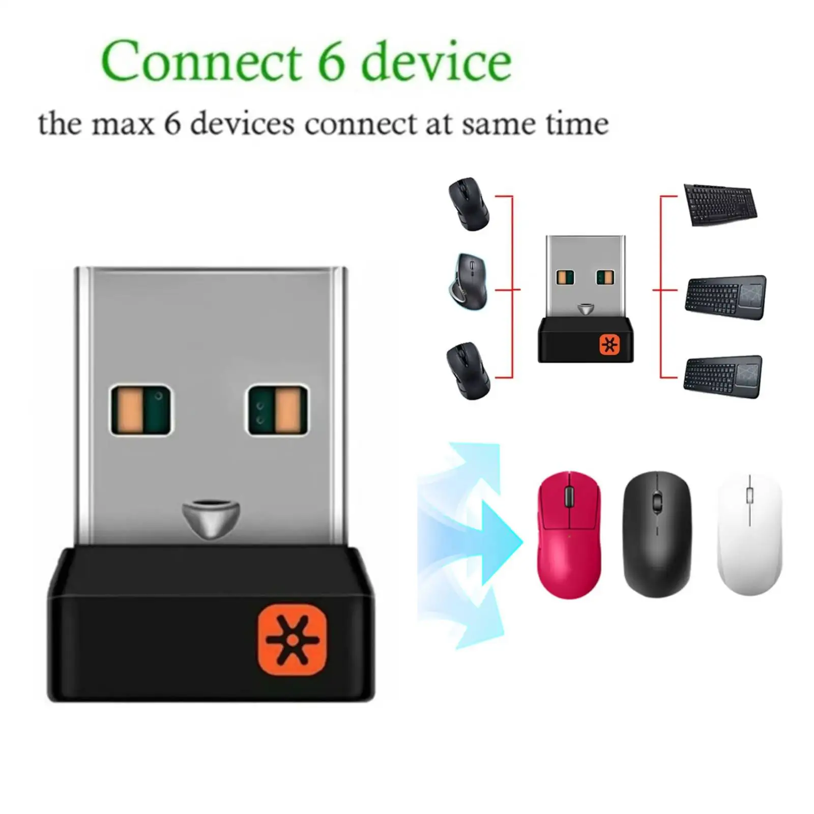 

Беспроводной USB-адаптер (донгл) для подключения до 6 устройств, совместимый с Logitech Unifying M905, M325, M510