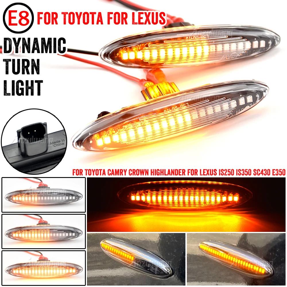 2PCS Led Dynamic Side Marker Turn Signal Light For Lexus IS250 IS350 SC430 Toyota MARK X REIZ CROWN UZZ40 Highlander Camry 40