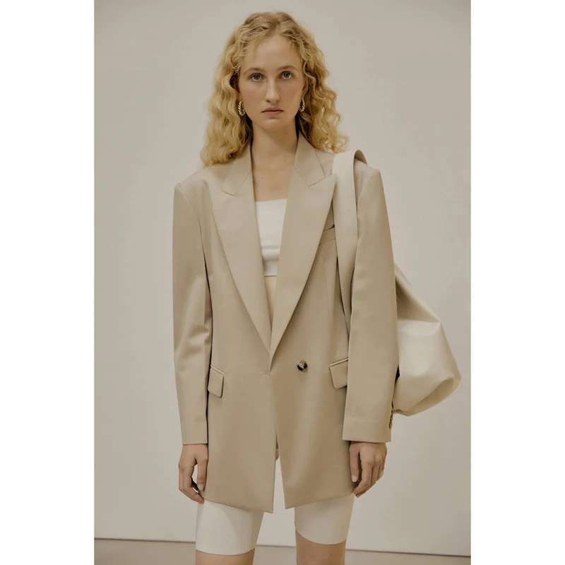 

Корейское шерстяное пальто-пиджак в классическом стиле на осень-зиму, с одной пуговицей, отложным воротником, двубортное, для деловых встреч, модное женское пальто