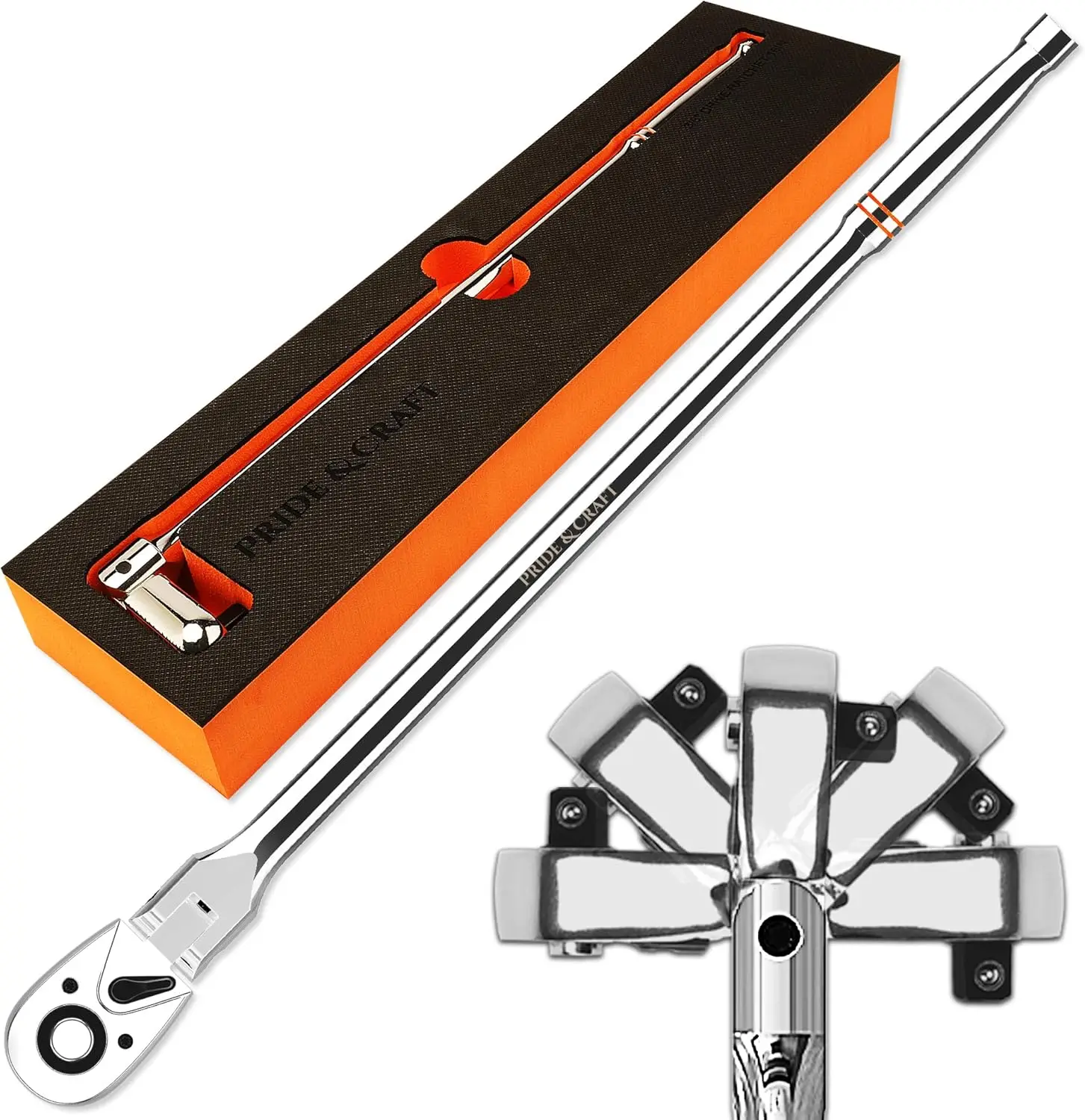 

3/8" Drive Extra Long Flex Head Ratchet 72-Tooth, 17.9 Inch Socket Wrench with Quick Release and Reversible Design