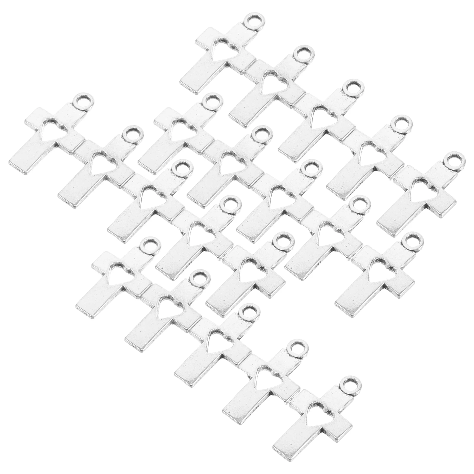 

50pcs Cross Pendant Alloy Charms Hollow Heart Vintage Jewelry Making Supplies Bulk Accessories Small Charm Craft Project