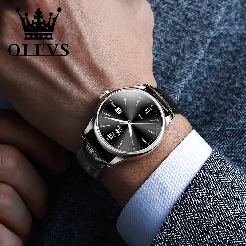 OLEVS Casual Watch for Men High Quality Waterproof Original Leather Strap Quartz Men\'s Wrist Watches Fashion Trend Male Watch