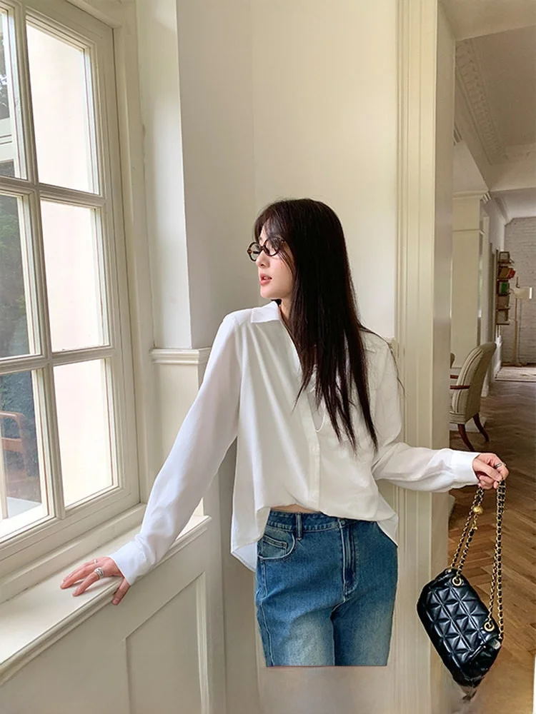 

Ele White Lace Splice V-Ne irt Women's plus Size Comfortable Casual Sle Long Sve Cotton Blend Breathable Top