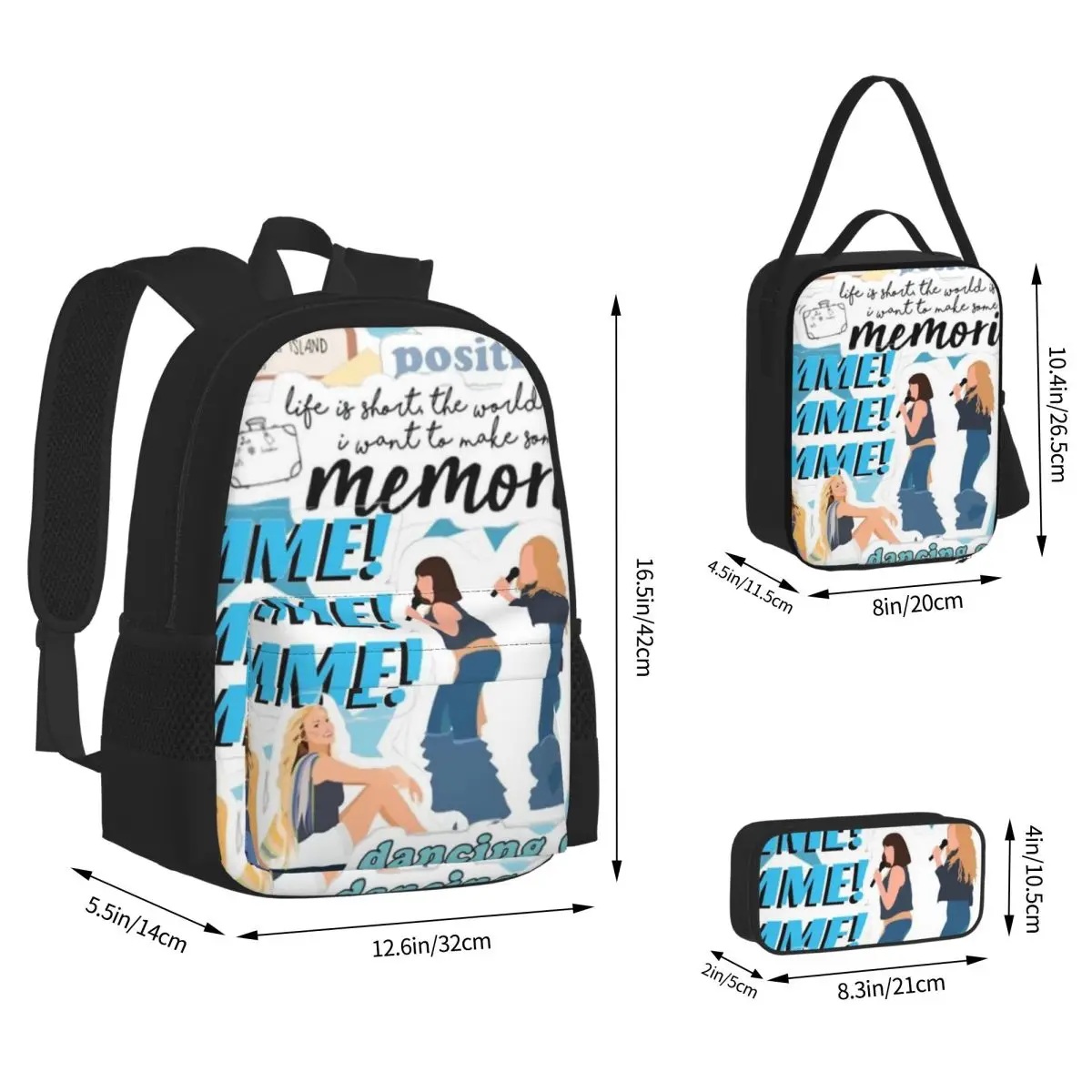 Mamma Mia -disco Backpacks Boys Girls Bookbag Children School Bags Kids Rucksack Lunch Bag Pen Bag Three-Piece Set