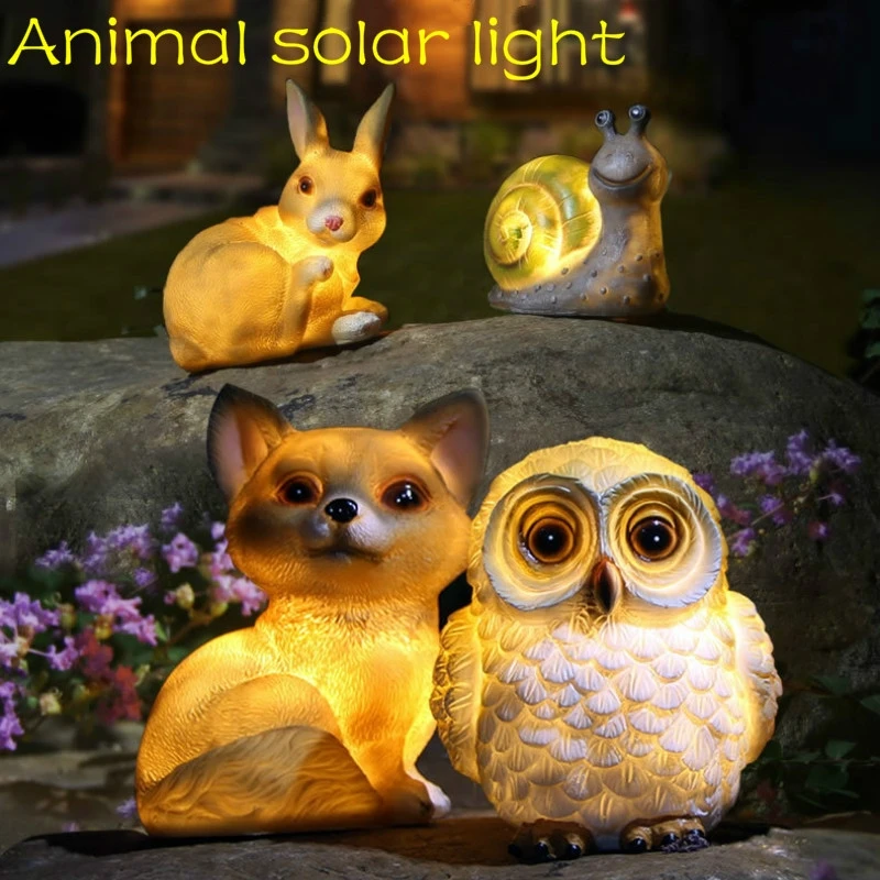 

Outdoor Solar Power Yard Animal Ornament Lamp LED Garden Landscape Lamp Rabbit Owl Snail Puppy Night Light Garden Decor