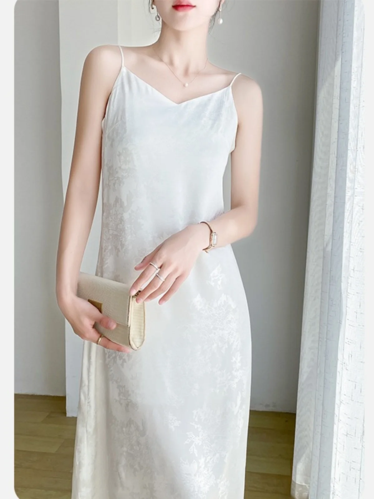 Verano Ele satén acetato correa Dr mujer A-Line Svel V-Ne chaleco largo Dr Vintage Sle cintura suelta