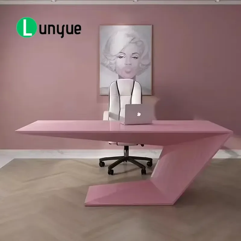 Hot Selling Modern Irregular Office Furniture pink Customizable MDF boss Desk