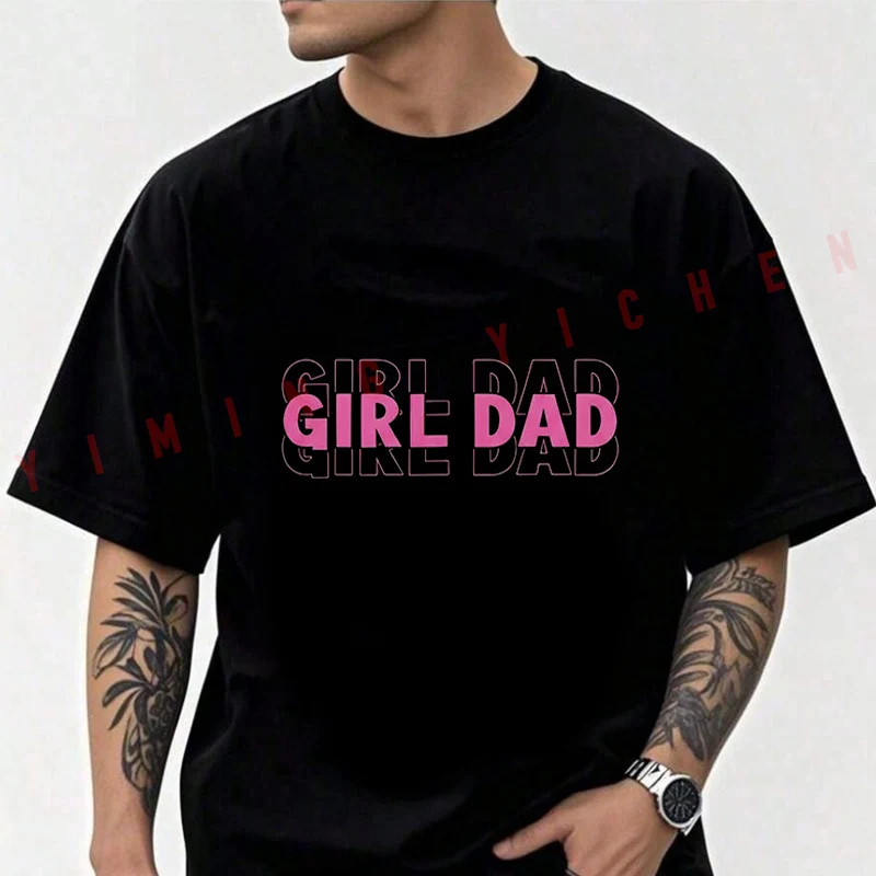 

Girl Dad Letter Print Motorcycle Men's Fashion T-shirt Moto Cotton Casual Summer Comfortable Short Sleeve Tops