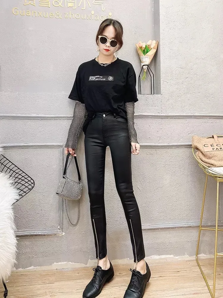 Women Sexy Skinny Pants Spring Summer High Waist Casual Black Trousers Button Fly Streetwear Personality Zipper Pencil Pants