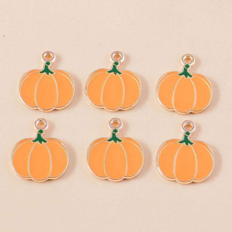 10 Stück Niedliche Emaille-Anhänger in Form von Kürbis, Orange und Pilz für Schmuckherstellung, Ohrringe, Halsketten, Armbänder, DIY-Bastelbedarf – Detail 7