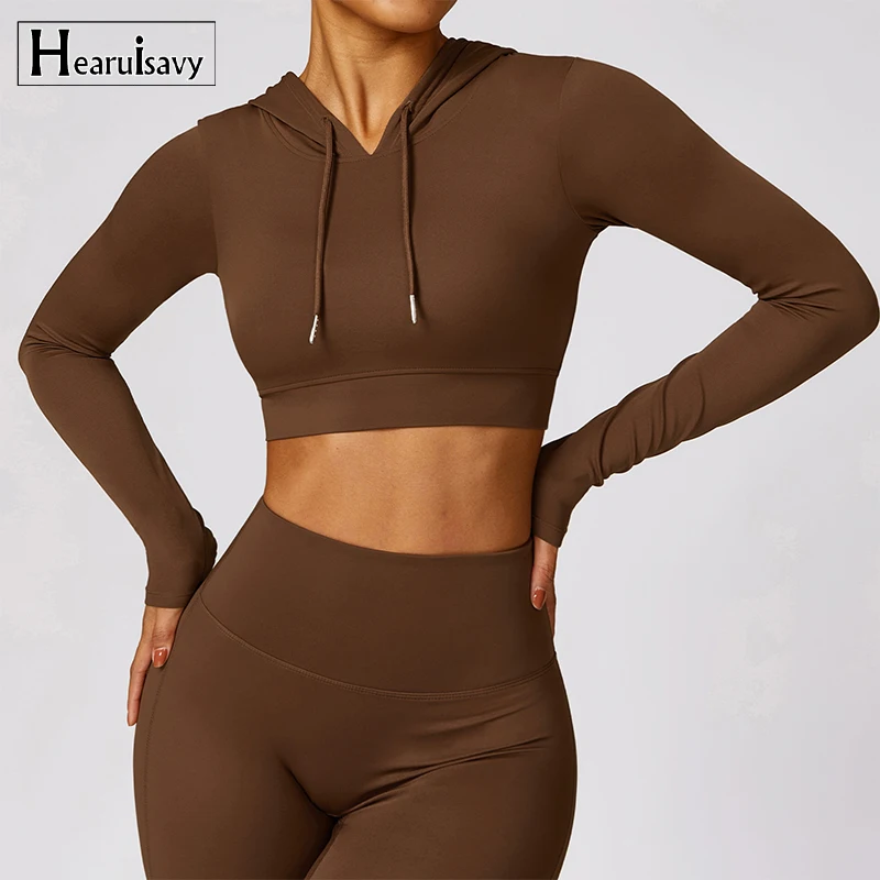 Long Sleeve Hooded Shirts Women Gym Crop top Quick-drying Yoga Clothing Sports Shirts Women Workout Running Sportswear Female