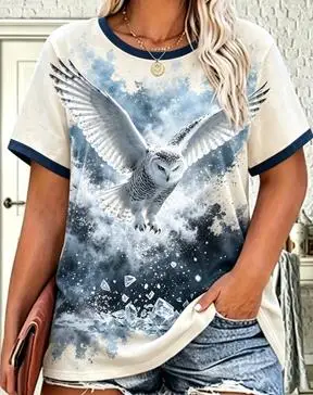 Women Phoenix Fire Flame Art Print Ringer T‑Shirt Vintage Oriental Myth Creature O‑Neck Short Sleeve Casual Street Tops