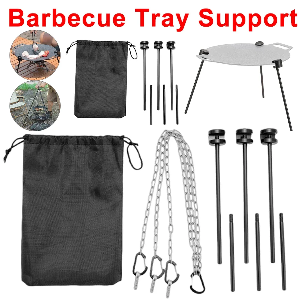 BBQ Triangular Bracket  Adjustable Versatile Grill Pot Rack Portable Multifunction Pan Hanger With Chain Outdoor Camping Supplie