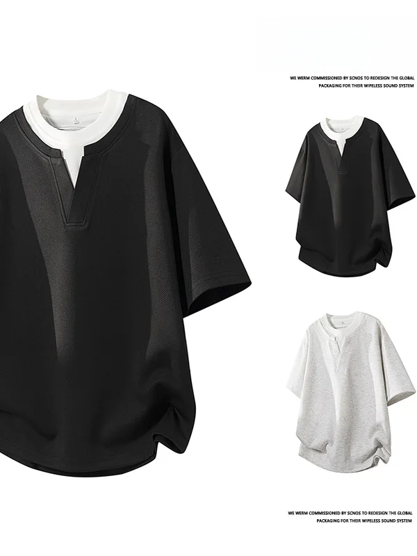 

Couples Oversize ort Sve T-irt V-Ne Men's Simple Summer INS Splicing Breathable Polyester Fiber Casual Faion