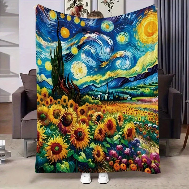 

Одеяло с подсолнухом «Звездная ночь», мягкий флис с известным художественным дизайном для домашнего декора, уникальная идея подарка"