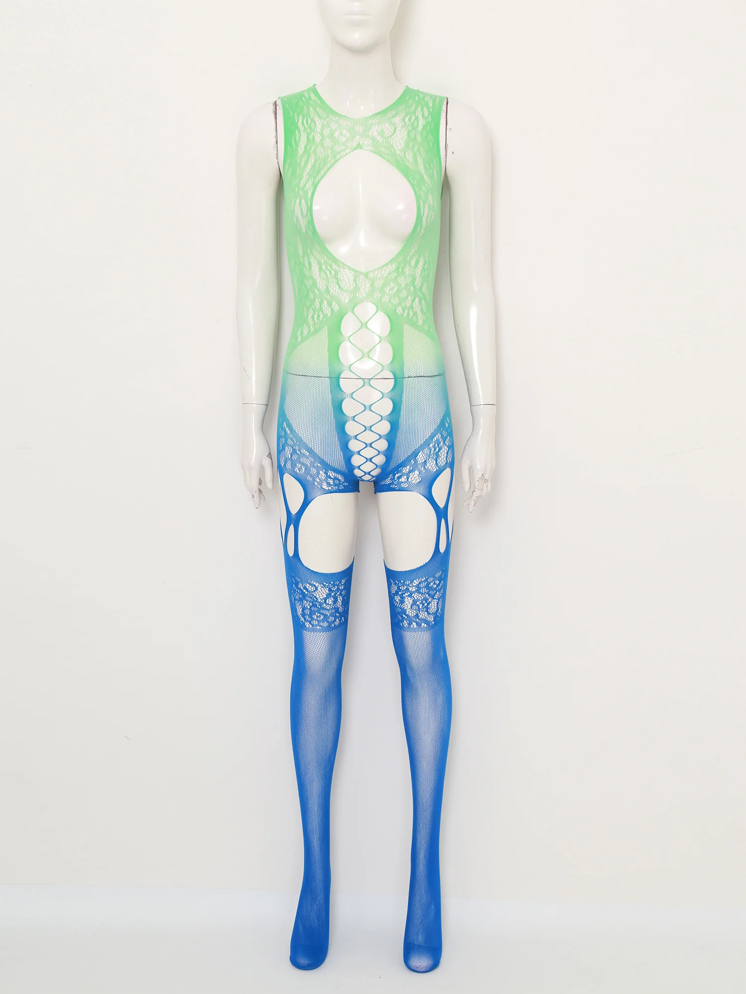 

Women Sexy Floral Lace Fishnet Bodystockings Pantyhose Sleeveless Sheer Hollow Out Stockings One-piece Bikini Swimwear Cover Up