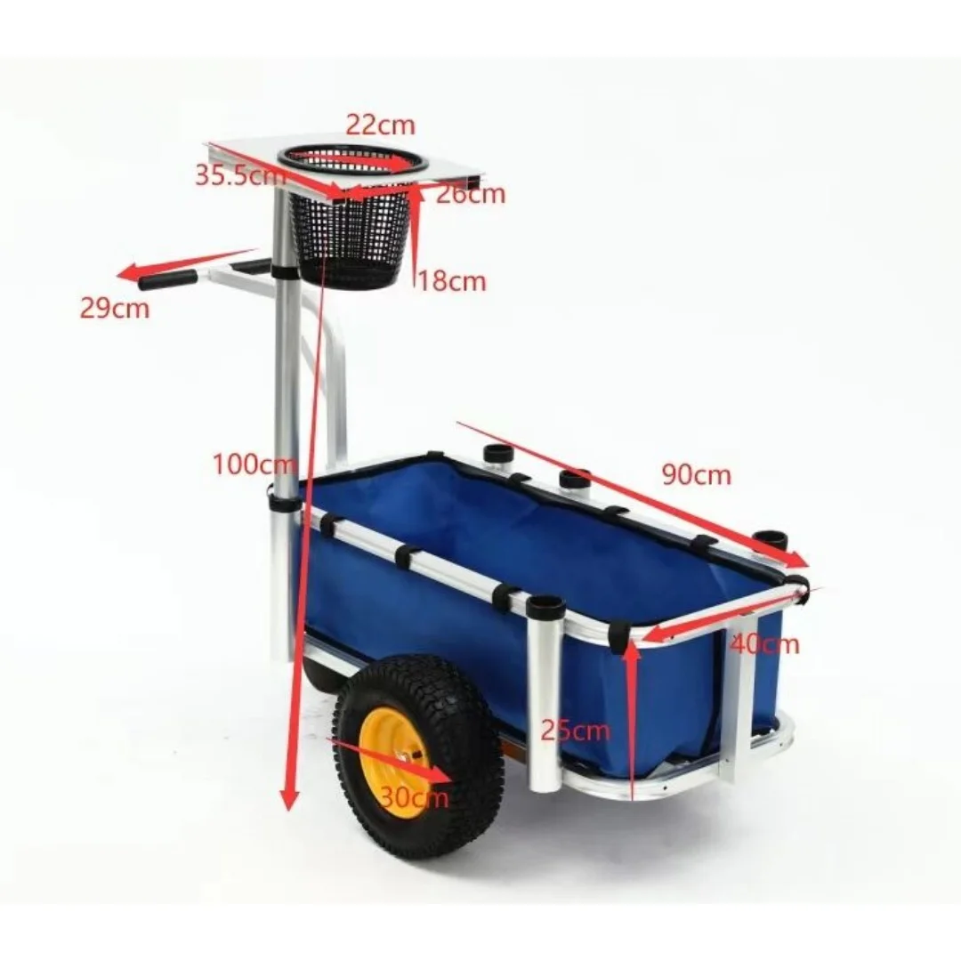 ISURE MARINE Beach Fishing Cart, Wagon Trolley Outdoor Heavy Duty Aluminum Rolling Wheel Wagon Beach Cart with Cargo Basket