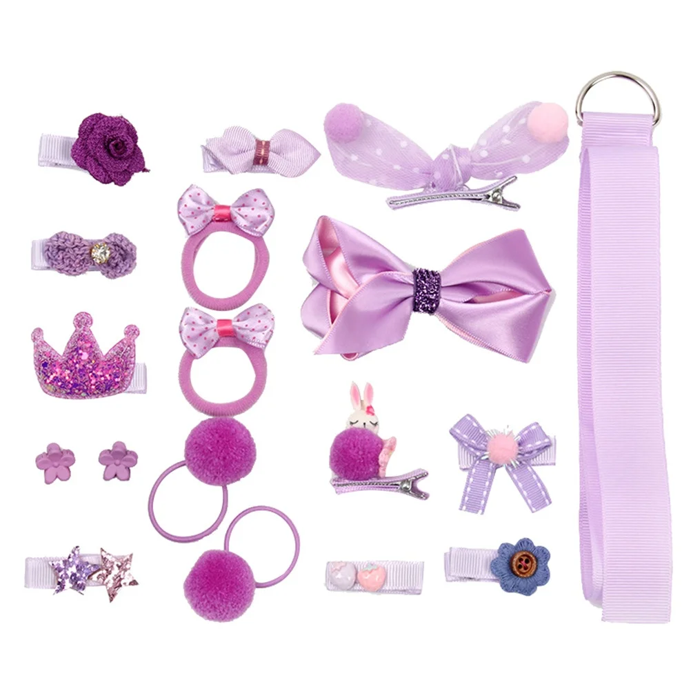 

18pcs Girl'S Hair Clips Set Durable Alloy Fabric Safety Design Purple Hair Ribbons Ties For Girls Party