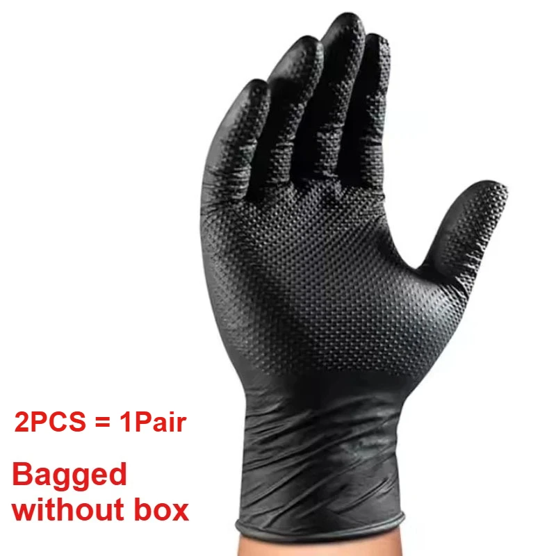 2-100 STKS 8mil Heavy Duty Industriële Zwarte Nitril Handschoenen, Verhoogde Diamanttextuur, Latexvrij voor Monteur Veiligheid & Werkhandschoenen