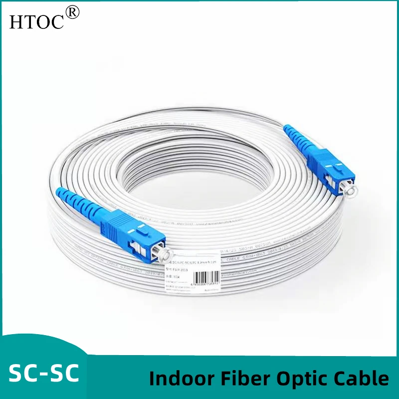 HTOC Fibra Óptica Patch Cable, Singlemode, Simplex, SC, UPC para SC, UPC, Interior, Gota, FTTH, Branco