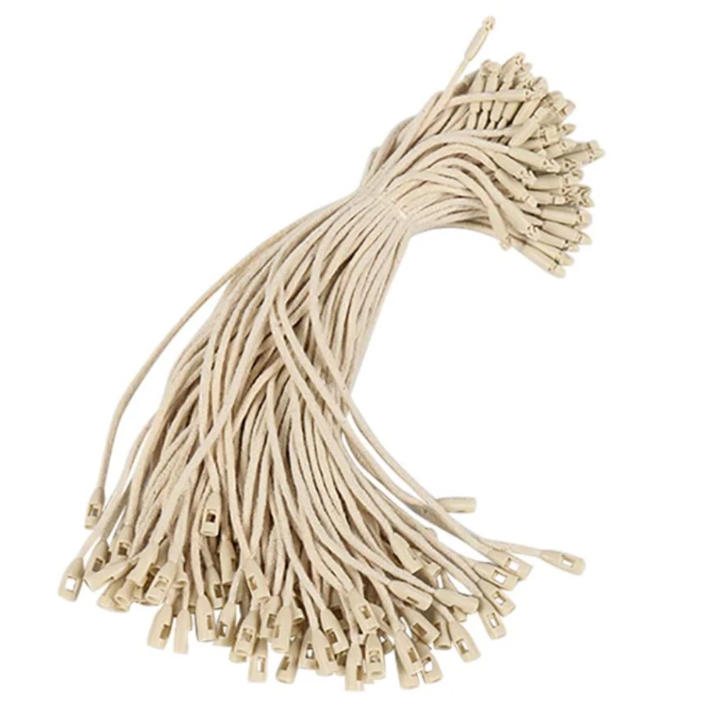 200pcs Polyester Bullet String Lock Clothing Tag Rope Clothes Sling Wax Rope Hanging Grain DIY Hand-worn Rope White/Black/Beige