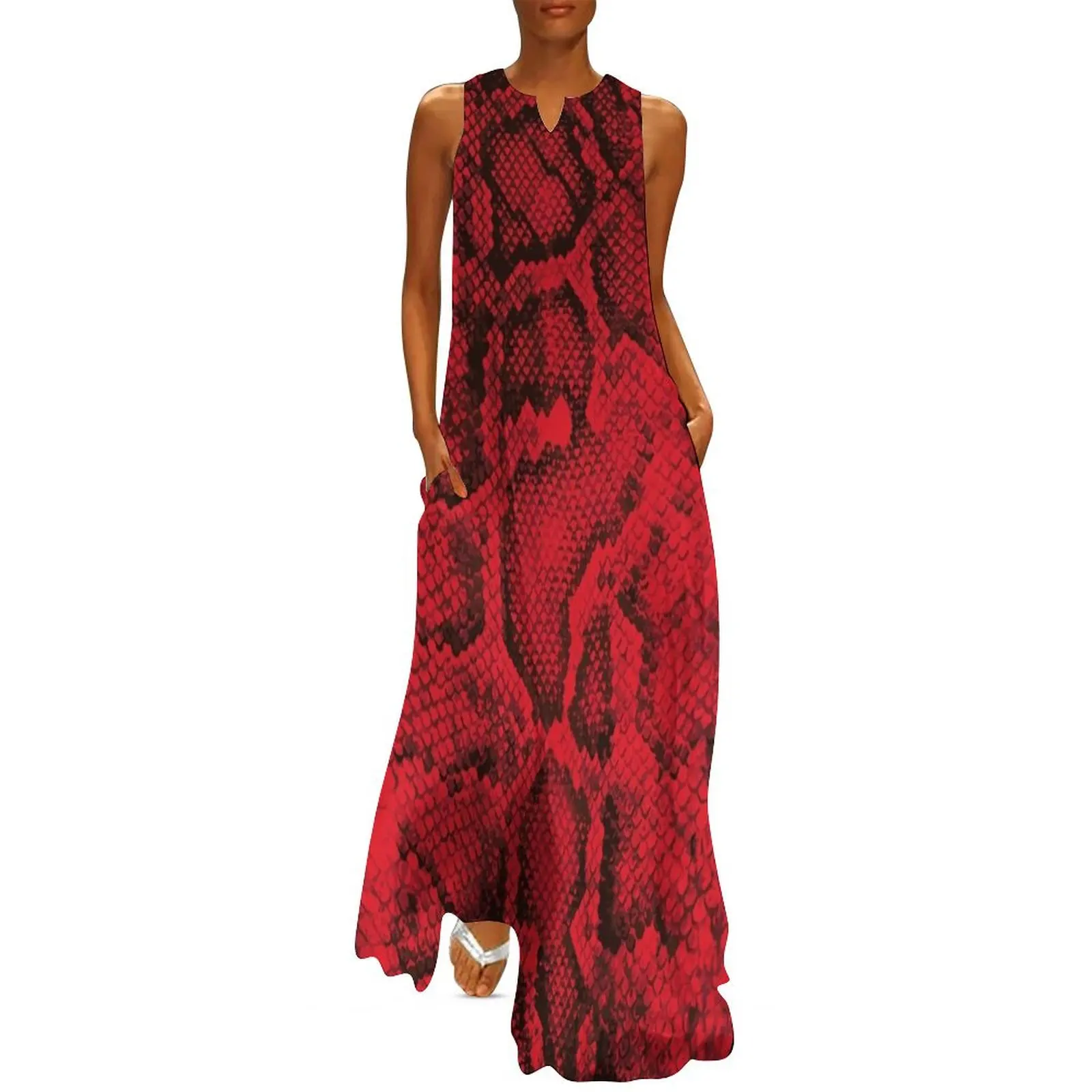 

Red Snakeskin Long Dress Women's dress birthday dress