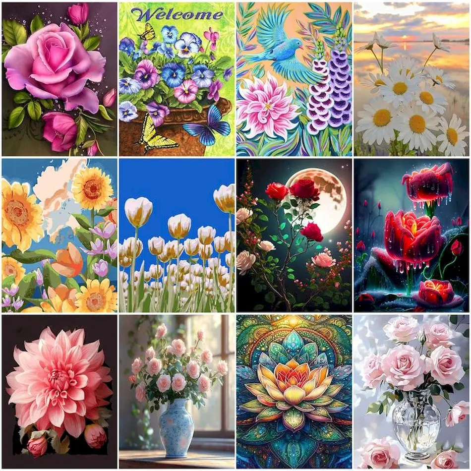 

RUOPOTY Paint By Numbers On Canvas Adult Coloring Flowers Paintings On Number Art Supplies Acrylic Paints Diy Home Decor Items