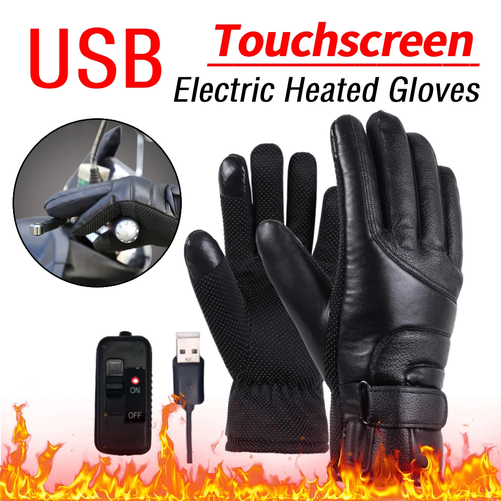 

Грелка для рук с сенсорным экраном, ветрозащитные мягкие кожаные перчатки с подогревом, USB мотоциклетные термоперчатки для зимних лыжных видов спорта
