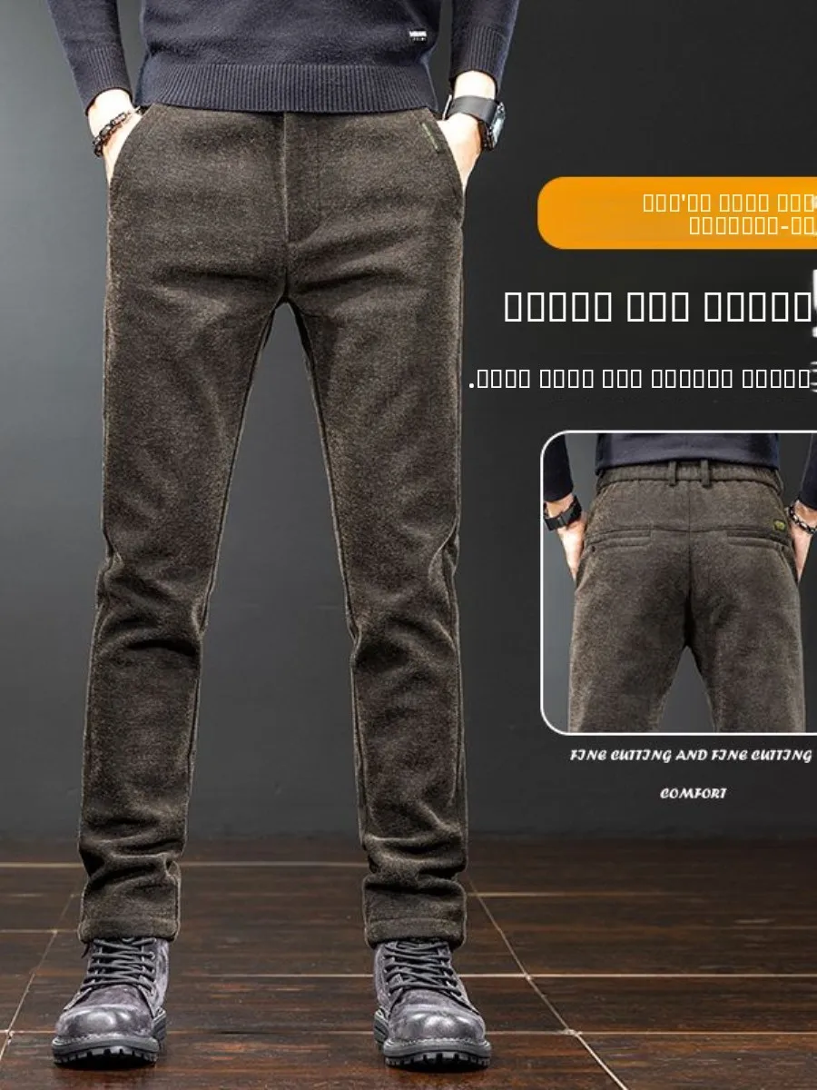 

Men's Thickened Fleece Lined Straight Leg Casual Pants Autumn Winter New Style Business Citywalk Long Trousers